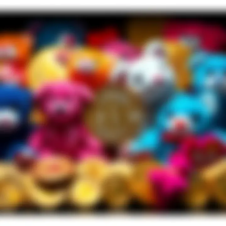 A collection of Bitcoins and Beanie Babies displayed side by side, showcasing their uniqueness and appeal as collectibles.