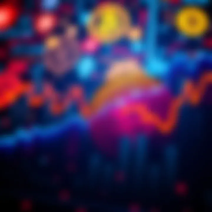 A line graph showing the rise of Bitgert's value, with a background of various cryptocurrency symbols, indicating market activity.