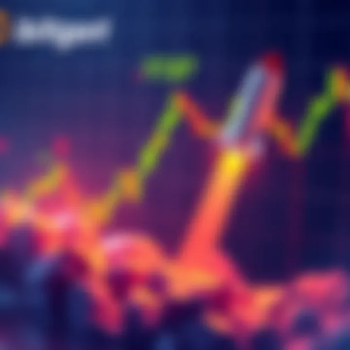 A digital illustration showing a stock market graphic with a rocket symbolizing SpaceX, signifying Bitget's new pre-IPO trading platform for retail investors.