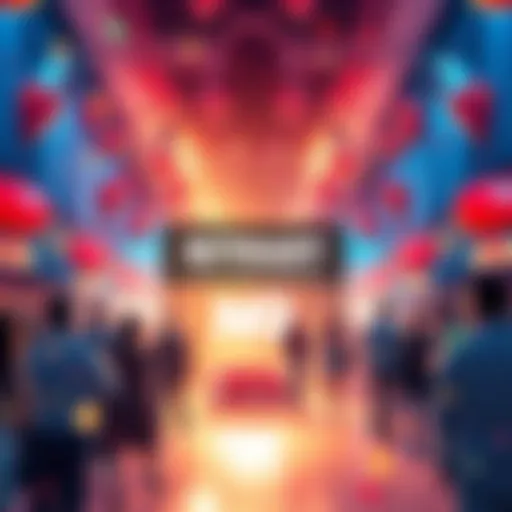 Celebration scene at BitMart's 8th anniversary event with balloons, banners, and people enjoying