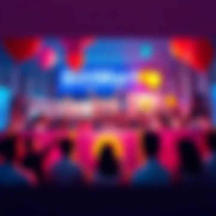 Group of people celebrating BitMart's 8th anniversary with banners and balloons