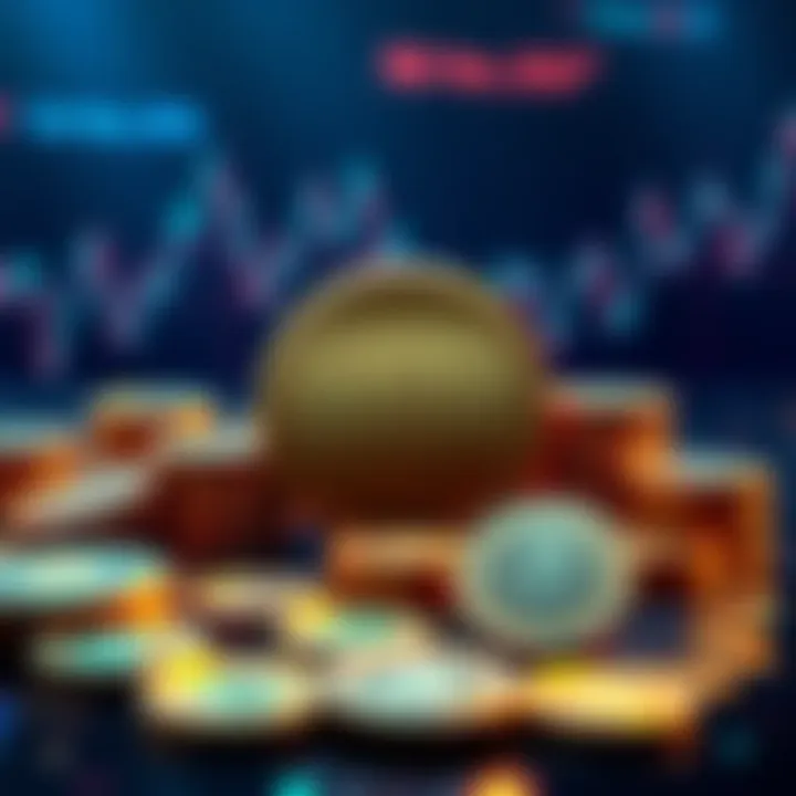Visual representation of BitMart's staking rewards system with coins and graphs showing potential earnings