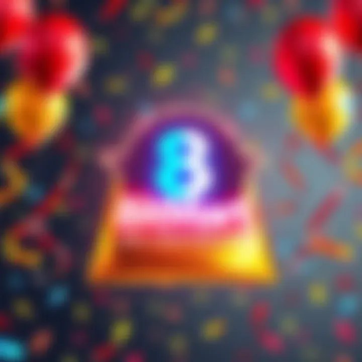 A festive graphic showing BitMart's logo with balloons and confetti to mark its 8th anniversary.