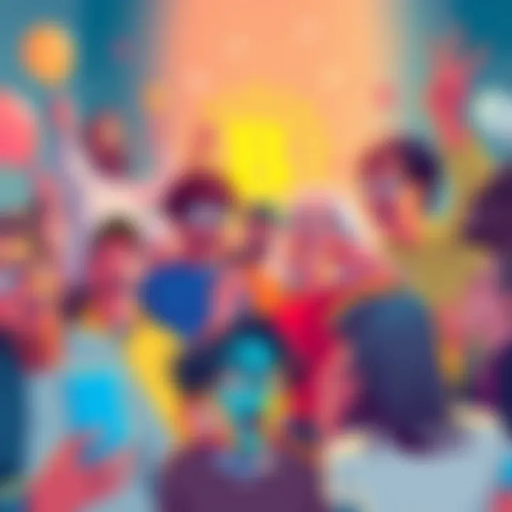 A colorful illustration of people celebrating Bitmart's 8th anniversary with memes and joyful expressions