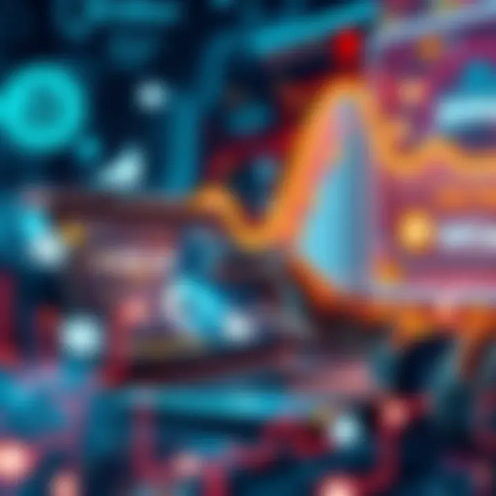 A person using the BitMart Card for an online purchase on a laptop, surrounded by futuristic digital graphics depicting finance technology.