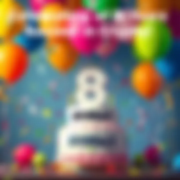 Celebrating 8 Years of BitMart A vibrant celebration scene with balloons, confetti, and a large cake decorated with the BitMart logo, symbolizing 8 years of success in cryptocurrency.