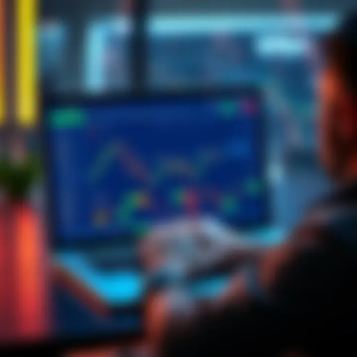 A user interacting with the BitMart crypto exchange interface on a laptop, displaying various altcoin options and trading charts.