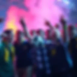 A group of enthusiastic football fans celebrating together with a football.