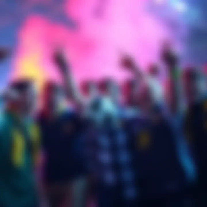 A group of enthusiastic football fans celebrating together with a football.