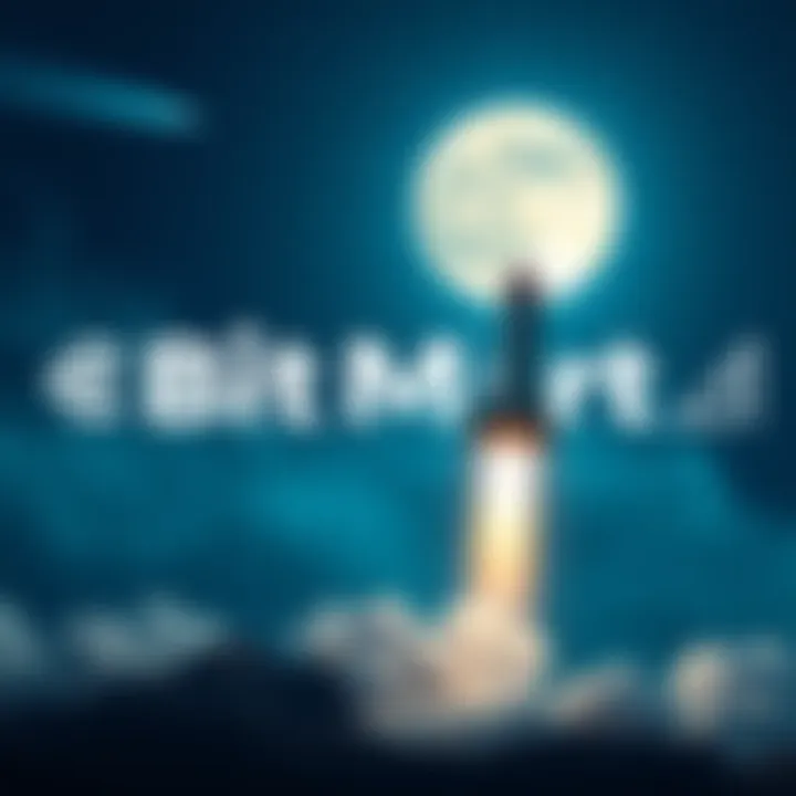A graphic showing BitMart's logo with a rocket heading towards a bright moon, symbolizing their ambitious mission in the cryptocurrency market.