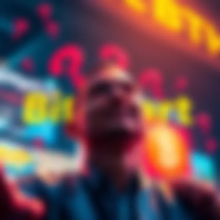 A colorful teaser image with question marks and hints about BitMart's new ambassador, engaging viewers to guess the identity