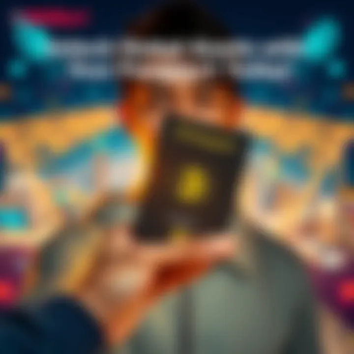 Individual showcasing a BitMart Passport with global assets in the background