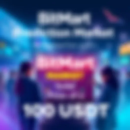 Colorful graphic promoting BitMart's Prediction Market event with people sharing experiences and screenshots, highlighting a prize of 100 USDT.