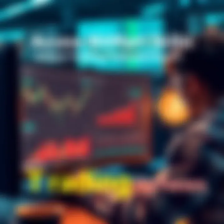 A trader analyzing charts and data on a computer screen with BitMart features visible, showcasing tools for trading