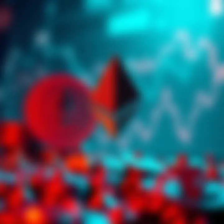 A visual representation of BitMine Immersion Technologies facing financial losses, with Ethereum symbols and declining graphs in the background.