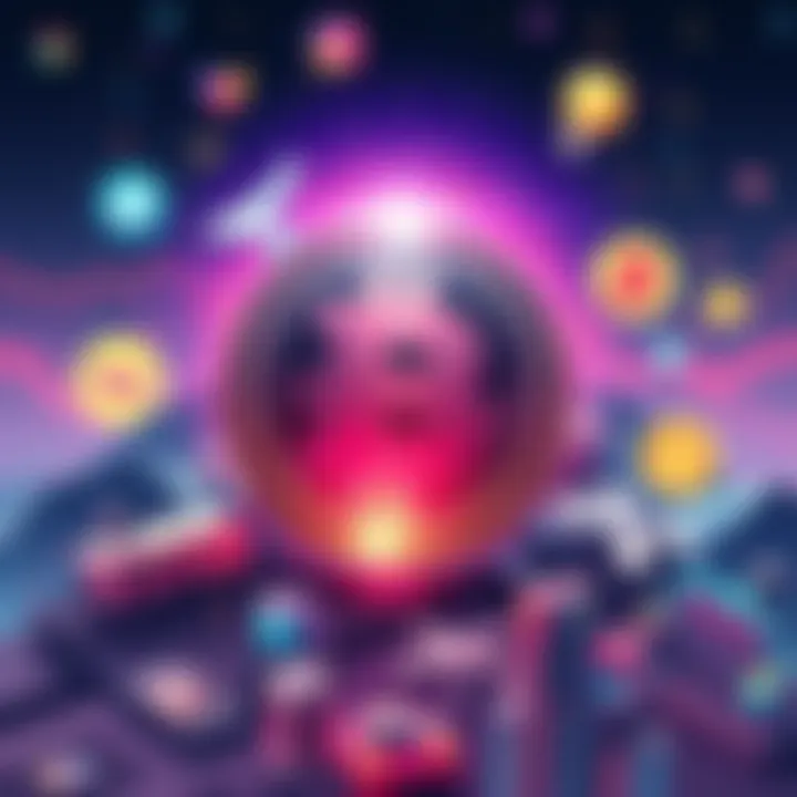 An illustration of the Bitto Jean cryptocurrency coin shining brightly with a backdrop of popular icons, symbolizing its rise in the crypto world.
