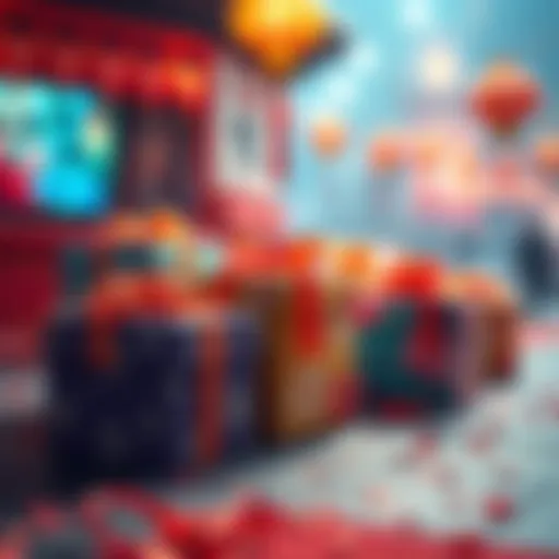 Colorful gift boxes with festive decorations for Spring Festival