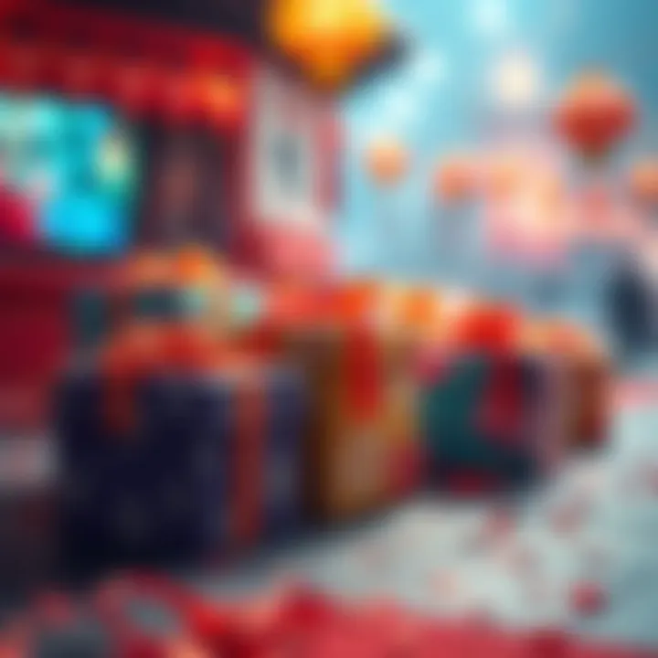 Colorful gift boxes with festive decorations for Spring Festival