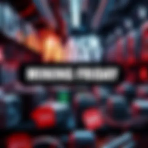 A display of mining equipment with sale tags during Black Friday.