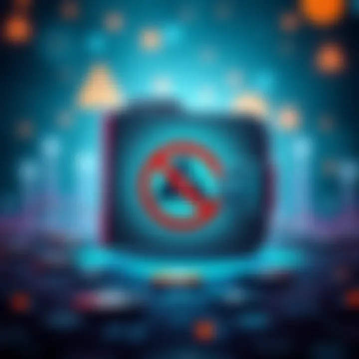 A graphic showing a digital wallet with a warning symbol and crossed-out sign, representing the issue of crypto wallets being blacklisted, with a background hinting at cryptocurrency symbols.