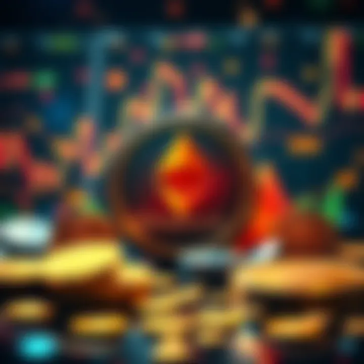 An illustration of BlackRock's ETHB Ethereum ETF showcasing coins, graphs, and investment themes, symbolizing real yield and safety in Ethereum investing.