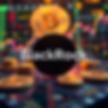 A graphical representation of BlackRock's investment in Solana with cryptocurrency symbols and market trends in the background