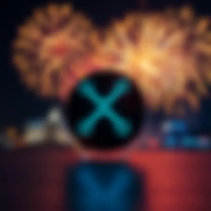 A graphic showing a Blackrock logo with XRP symbols and fireworks in the background, celebrating the potential ETF launch before July 4th.