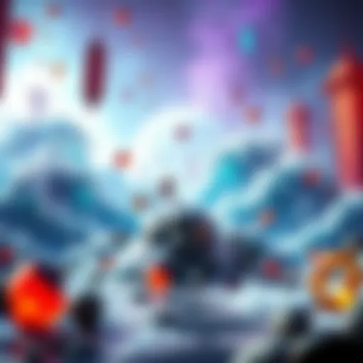 A game level showcasing various random elements and waves in a vibrant design, inspired by The Art of the Blade.