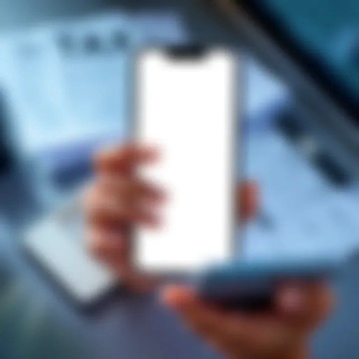 A confused person looking at a blank tax section on a smartphone app, with tax forms scattered around.