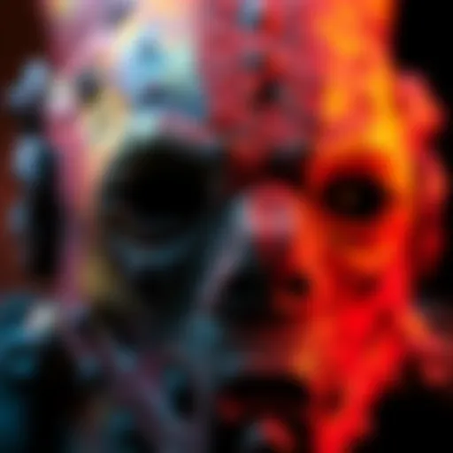 A close-up view of the Blazed Rust model showcasing its realistic face design with vibrant colors and textures.
