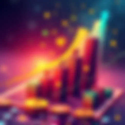 Illustration showing diverse investment strategies for DeFi on Stellar, with upward trending graphs and icons representing finance and technology.