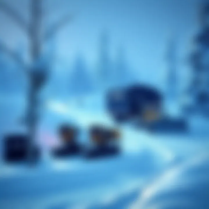 A snowy landscape showing improved hashing technology setups in challenging weather conditions.