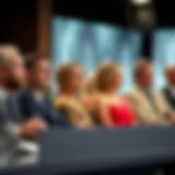 A panel discussion with Shaynna Blaze and other judges looking serious as they review designs, expressing mixed emotions about the contestants' work.
