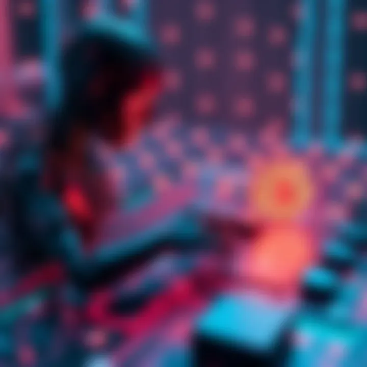 A visual representation of AI agents interacting with blockchain technology, showing digital blocks and a robotic figure, symbolizing innovation in tech.