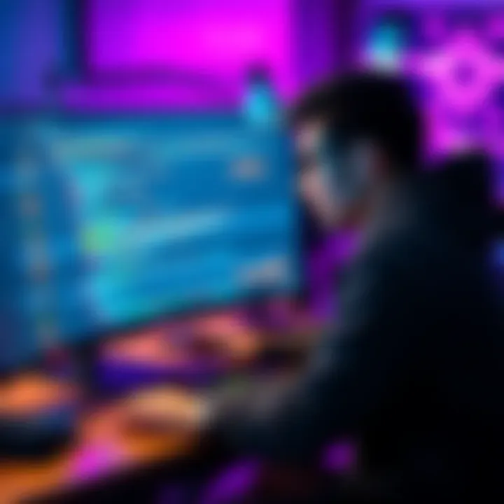 A developer working on a blockchain application with coding elements displayed on a computer screen