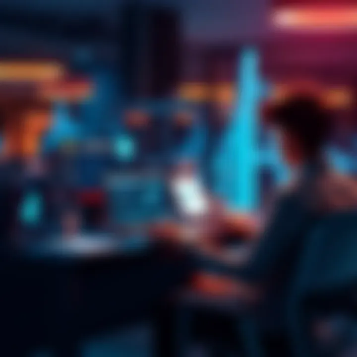 A person sitting at a desk with a laptop, exploring blockchain courses and job listings, symbolizing career growth in blockchain development.