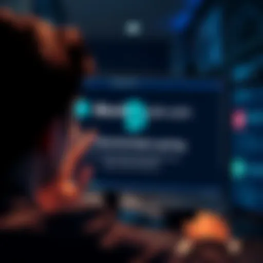 A frustrated person looking at a computer screen showing the Blockchain.com logo, with a message about account access issues.