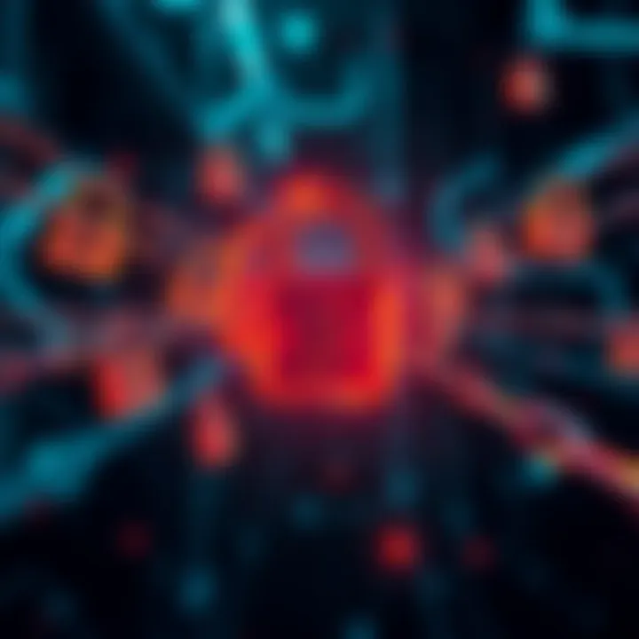A visual representation showing a secure blockchain network with locks and chains symbolizing MEV-resistance and trust among participants.