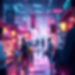 A bustling digital marketplace illustrating high transaction activity on launch day