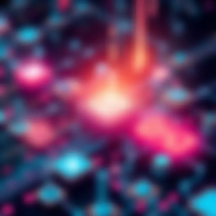 A visual representation of blockchain technology focusing on practical applications and real-world impact, featuring interconnected blocks and symbols of various industries, such as finance and health...