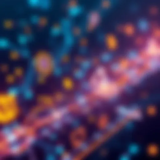 Illustration showing various blockchains processing transactions with digital symbols and connections