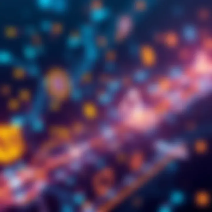 Illustration showing various blockchains processing transactions with digital symbols and connections