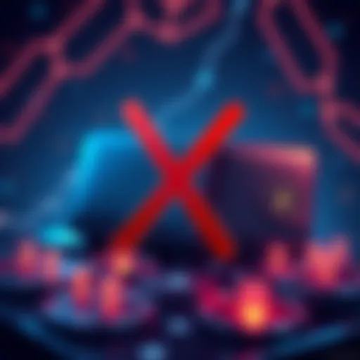 Illustration showing two wallets with red crosses, representing blocked transactions in a blockchain context.