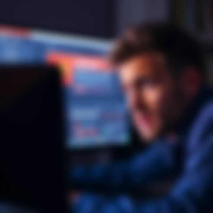 Blocked Coinbase Account A frustrated person looking at a computer screen showing a blocked Coinbase account notification