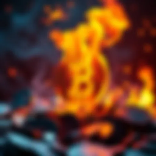 Visual representation of BNB Chain burning tokens, illustrating a significant $1.2 billion reduction in supply, with flames and tokens symbolizing the burn.