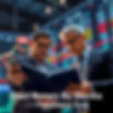 Two business professionals analyzing stock charts with a focus on stock purchases, symbolizing investment confidence.