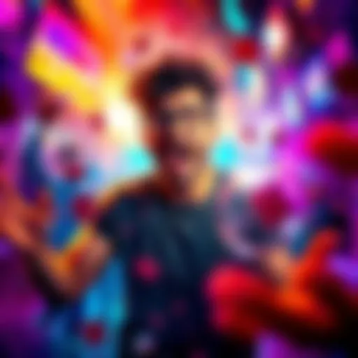 A person confidently expressing themselves in a chaotic environment, surrounded by swirling colors and noise, symbolizing the importance of authenticity.