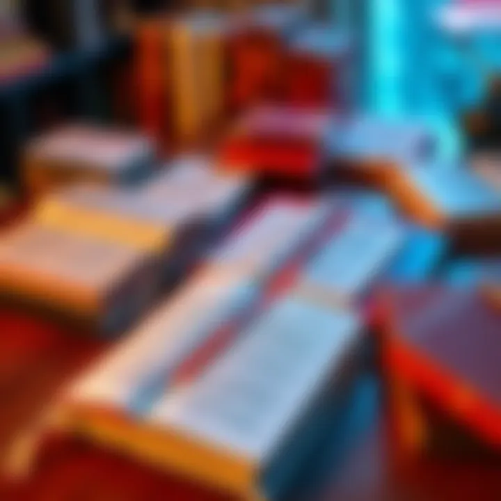 A collection of books spread on a table, each with bookmarks indicating different viewpoints, inviting discussion on narrative focus.