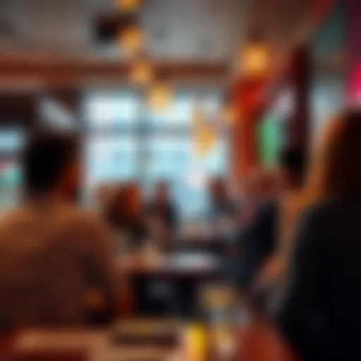 A group of people discussing peptide resources in a Boston café, sharing ideas and forming connections.