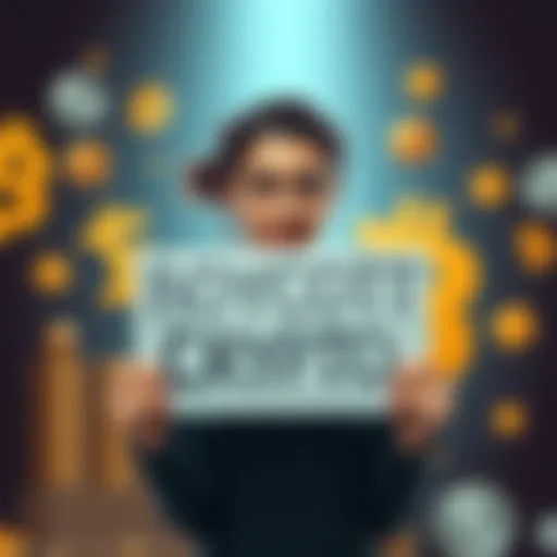 A woman holding a sign that says 'Boycott Crypto' with symbols of gold and silver in the background